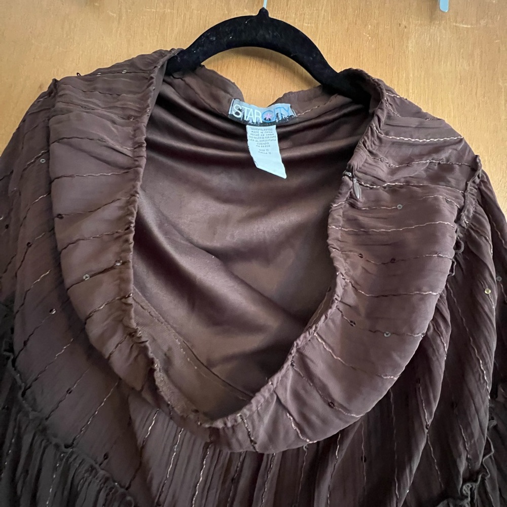 Pre loved Y2K Star City brown boho Sequin Tiered Midi Length skirt Size 11 - Picture 2 of 2